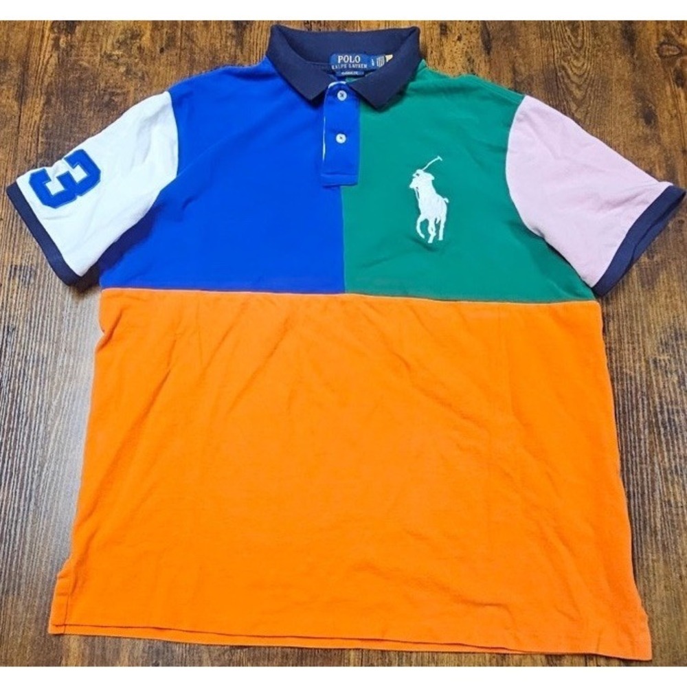 Polo Ralph Lauren Classic Fit Short Sleeve Cotton Polo Shirt Color Block Size L